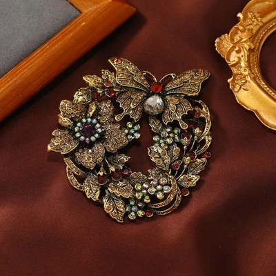 Broche prendedor colgante flor mariposa estilo vintage marrón cristal austriaco joyería Foto 1 de 4