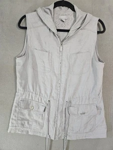 KENAR Linen Vest Womens Medium Gray Hooded Utility Pockets Drawstring Sleeveless - Picture 1 of 7