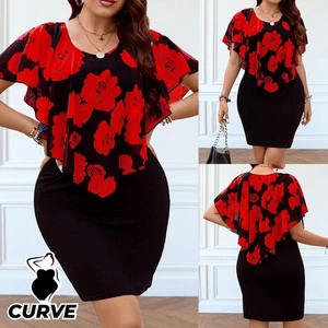 Curvy Women Frill Floral Bodycon Dress Evening Cocktail Mini Dress Plus Size - Picture 1 of 15