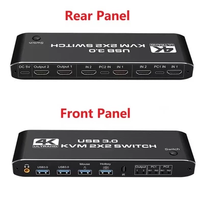4K 60Hz 2 in 2 out USB 3.0 HDMI kvm switch 2x2 Dual Monitor Extended Display - Image 1 of 4