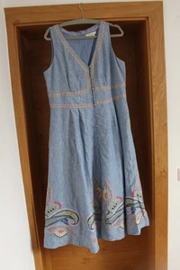 Boden Leinenkleid Kleid Leinen blau Stickerei bunt wunderschön 18R 44R 44 neu - Bild 1 von 18