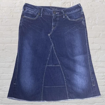 Falda Midi Jeans Plateados Reciclados Denim Talla 29x25 Azul Boho Hippie Festival Y2K Foto 1 de 4