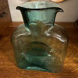 Brocca caraffa bottiglia acqua doppio beccuccio vetro teal MCM Blenko vintage - Foto 1 di 9