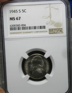 1945-S Jefferson Silver Nickel ---- NGC MS-67 Graded Slabbed Coin ---- #857A - Picture 1 of 5