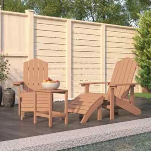 Patio Adirondack Chairs with Footstool & Table HDPE Brown vidaXL - Picture 1 of 8