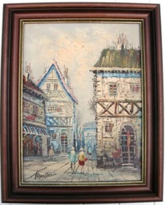 HUILE SUR TOILE RUE ANIMEE PAR BERNARD - Picture 1 of 6