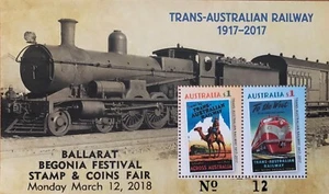 Australia 2018 Trans-Australian Railway MSheet OVERPRINTED Ballarat Stamp Fair - Picture 1 of 1