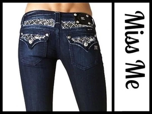Miss Me dunkelblaue Damen Bootcut Jeans mit Paillettenverzierung ~ 27 M3020 - Bild 1 von 12