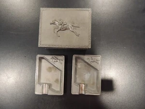 Vintage Japan Metal Ashtray Box Set with Horse & Rider - Picture 1 of 4