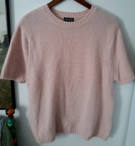 NY&CO Apricot ANGORA Lamb WOOL Women Size XL Short Sleeve Crew Neck KNIT Top - Picture 1 of 3