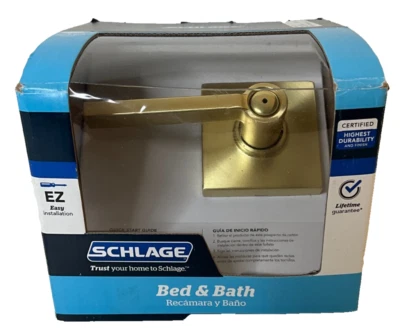 Manija de puerta de paso universal de níquel satinado Schlage cama y baño F40 V LAT 608 Foto 1 de 4