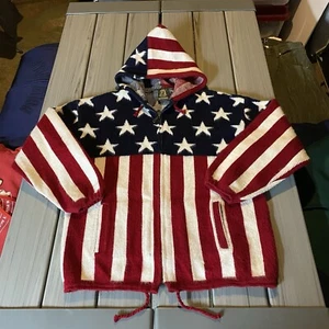 VTG Tejidos Ruminahui America USA Flag Hooded Sweater Jacket Size L - Picture 1 of 5