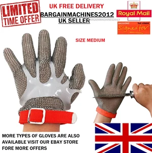 SIZE MEDIUM 5-FINGER CHAIN MAIL PROTECTIVE GLOVE - REVASIBLE W/ TEXTILE STRAP - Picture 1 of 5