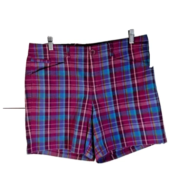 DOCKERS Shorts Womens Size 12 Chino Pink blue Plaid Flat Front Casual Curvy - Image 1 of 4