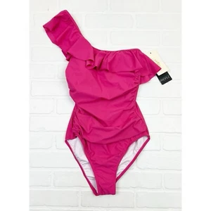 NWT Profile by Gottex Tutti Frutti Ruffle One Shoulder One Piece Swimsuit Pink 6 - Picture 1 of 5