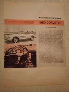 1960 CHEVROLET CORVETTE FIRST IMPRESSIONS 2 PAGE USA MAGAZINE PREVIEW ARTICLE - Picture 1 of 2