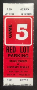 Cincinnati Bengals vs Dallas Cowboys 1979 9/30/79 pase de estacionamiento estadio de Texas - Imagen 1 de 2