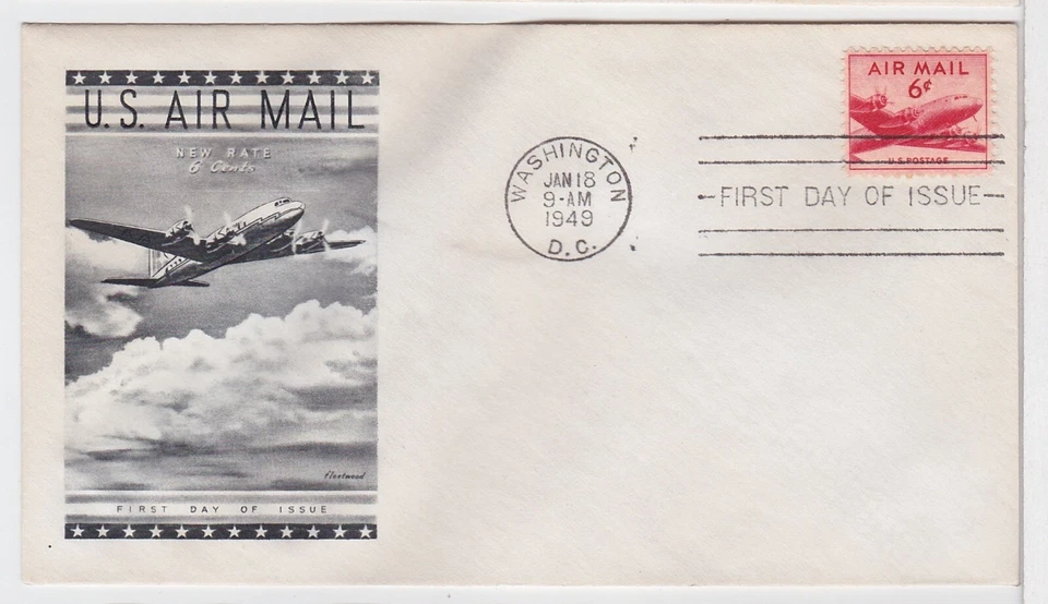 TurtlesTradingPost- 6 Cent Airmail 1949 FDC #C39 Fleetwood Cachet - Image 1 of 1