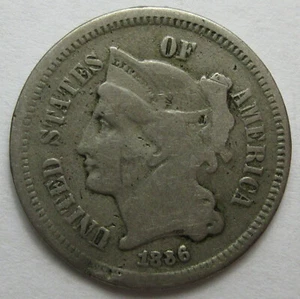 1866 Drei Cent Nickel - sehr guter Zustand/F- (#126j) - Bild 1 von 2