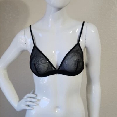 Sujetador Roberto Cavalli Negro Encaje Transparente Talla 44 (US L) Logo Banda Foto 1 de 4