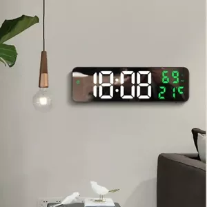 Digital Led Mirror Wall Clock Alarm Temperature Humidity 9" Large Display Night - Picture 1 of 4