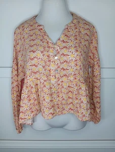 NWT Simply Southern Tiered Crop Top Large Sunflowers 3/4 Sleeves Gauzy Relaxed - Bild 1 von 7