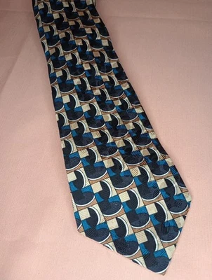 Corbata de seda para hombre Anthony Richards negra verde tostada estampado geométrico clásica Foto 1 de 4