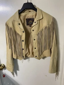Vtg WILSON’S Adventure Bound Women’s S Tan Leather Fringed Crop Western Jacket - Picture 1 of 11