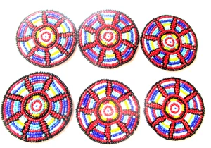 Perlen Rosetten Aufnäher rund rot blau gelb 6er Set - Bild 1 von 7