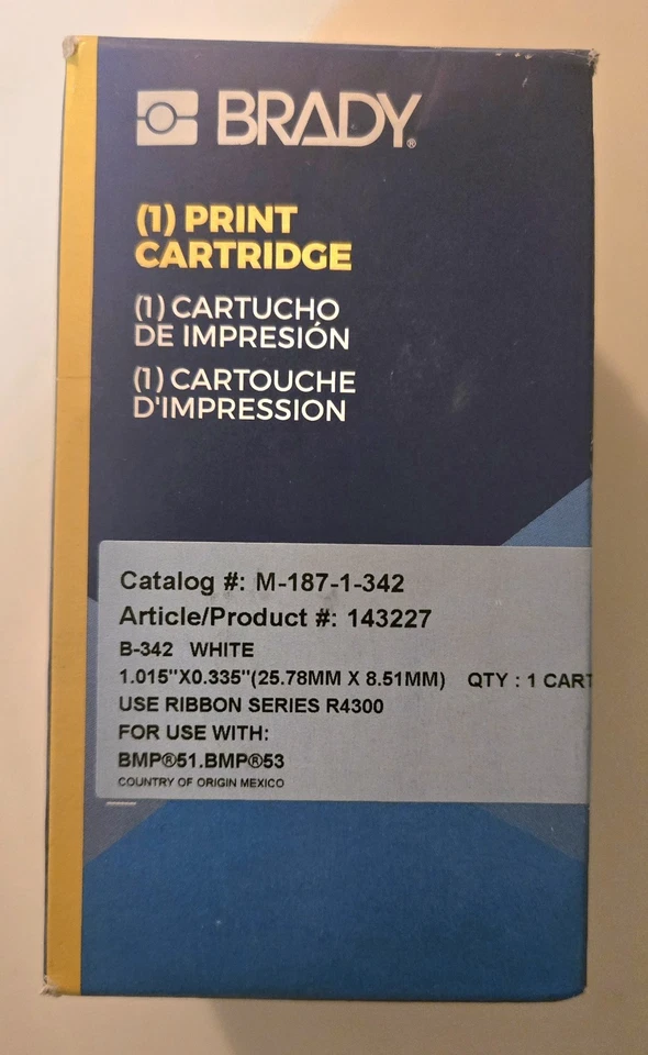 Brady Print Cartridge M-187-1-342 White Cartridge Four In Total. - Image 1 of 4