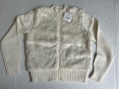 Gymboree Girls Ivory Faux Fur Fuzzy Sweater Jacket Zip Up Size L 10-12 NWT - Image 1 of 4
