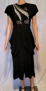 Vintage 1960s Evening Peplum 1940’s Inspired Style Black Sequin Embroidered S/M - Picture 1 of 12