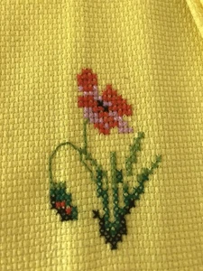 Asciugamani vintage punto croce floreale punta mano/dito Cottagecore ricamo cucina - Foto 1 di 8