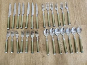 Vintage Stainless Steel & Green Handles Flatware Set of 24 Cuttlery Sppons Knif - Bild 1 von 11