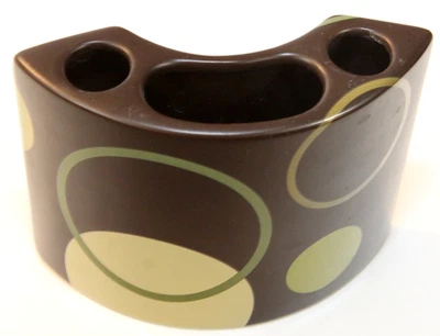 Soporte para cepillo de dientes retro Echo marrón verde beige círculos de colección cerámica 4" de alto Foto 1 de 4