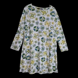 Vestido Camiseta Tejida Gudrun Sjoden Talla L Blanco Verde Amarillo Floral Algodón Orgánico - Imagen 1 de 5