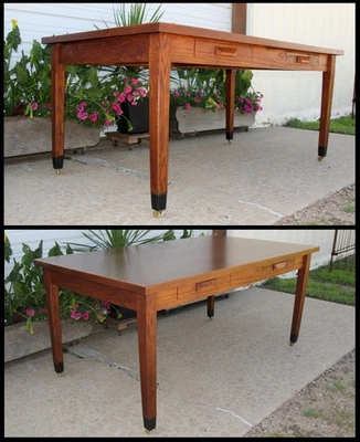 Старинный студенческий лабораторный стол Mission Oak библиотечный стол для завтрака 2 ящика 72 дюйма x 42 дюйма - Изображение 1 из 4