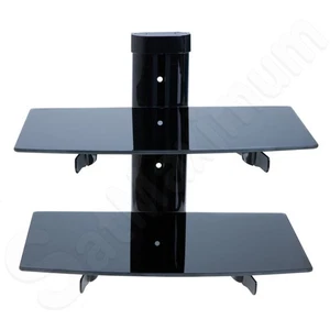 Dual Glass AV Shelf Wall Mount 22 lb Fixed Tempered Glass Under TV Bracket - Picture 1 of 4