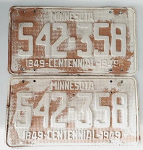MINNESOTA License Plate Vintage 1849 - 1949 Centennial Waffle Tag 542-358 - Picture 1 of 2