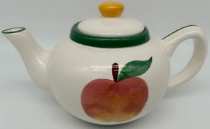 Asia Master Group Apple Teapot w/ Lid ~USED~Vintage~White Green Trimmed Red - Picture 1 of 7