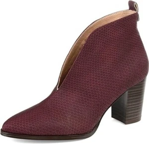 Journee Collection Women's Bellamy Leather Upper V Cut Ankle Booties Wine SZ 5.5 - Picture 1 of 7