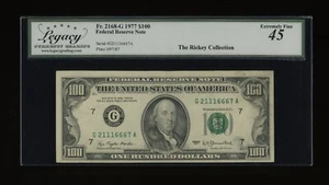 DBR 1977 $100 FRN Chicago Fr. 2168-G Legacy 45 Serial G21116667A - Picture 1 of 2