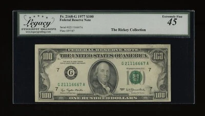 DBR 1977 $100 FRN Chicago Fr. 2168-G Legacy 45 Serial G21116667A - Image 1 of 2