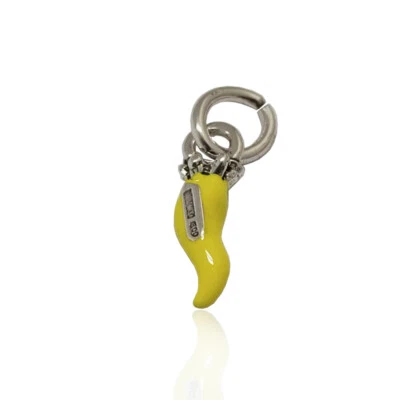 Ciondolo corno minion mm 18 con corona argento microfuso 800 con smalto giallo - Immagine 1 di 2