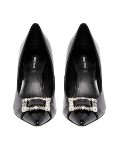Nine West HELYN Black Glossy Patent Leather Heels Sz 8.5 (7.5) BRAND NEW IN BOX - Picture 1 of 7