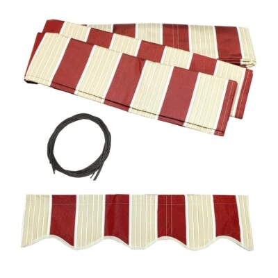 ALEKO Fabric Replacement For 8x6.5 Ft Retractable Awning Multistripe Red Color - Image 1 of 4