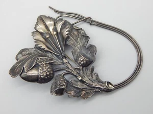 Antique Sterling .925 Silver 33.5g Large Oak Leaves Acorns Flower Brooch -TF1022 - Picture 1 of 10