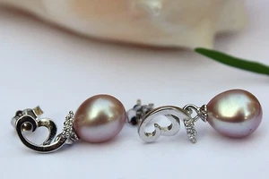 YYR20V Perla de agua dulce Joyería Pendientes Pendientes Plata 925 Circonia - Imagen 1 de 1