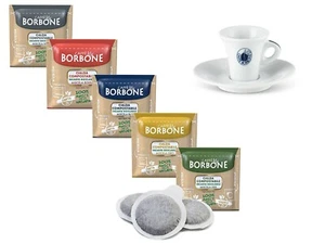 MIX 250 CIALDE Caffè Borbone MISCELE NERA ROSSA BLU ORO DEK + TAZZINA CON PIATTO - Bild 1 von 7
