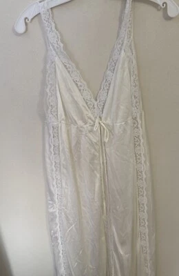 Camisola de náilon longa marfim sexy vintage renda transparente média - Imagem 1 de 4